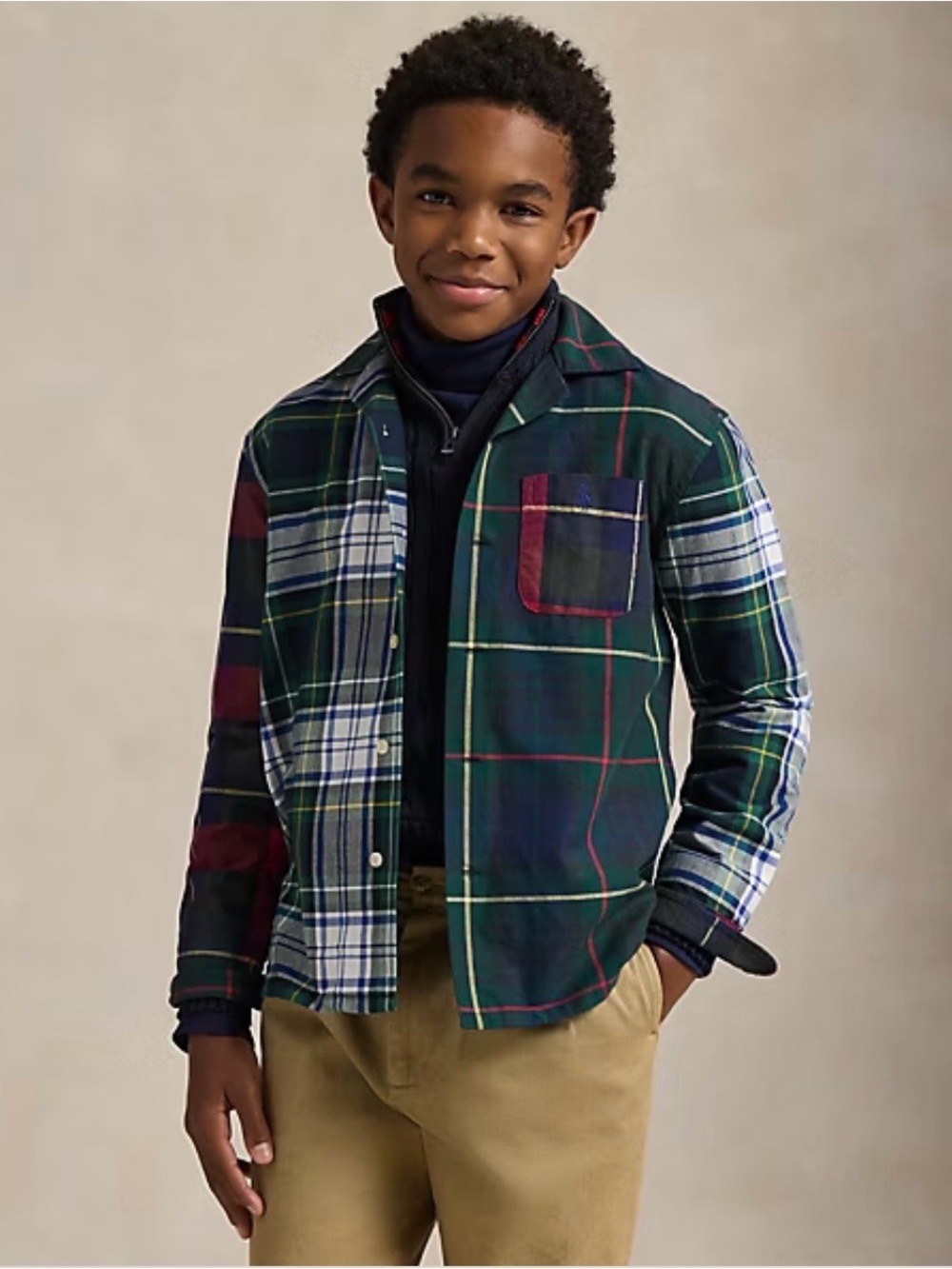 Polo Ralph Lauren Boys XL 18-20 Plaid Cotton Oxford Fun Shirt Patchwork NWT